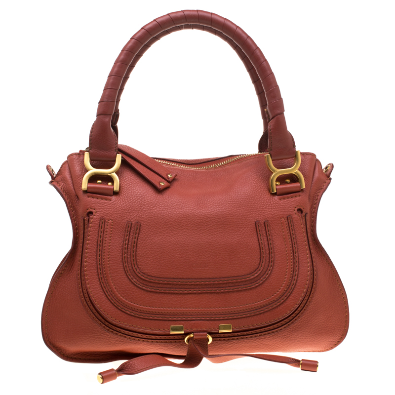 Pre Owned Chloe Pastel Red Leather Medium Marcie Satchel