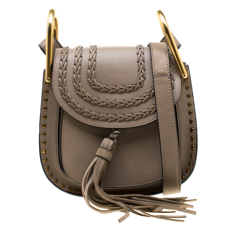 Chloe Dark Beige Leather Mini Hudson Shoulder Bag