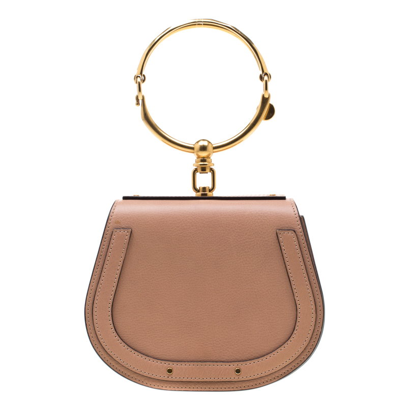 Pre Owned Chloe Dark Beige Leather Small Nile Bracelet Shoulder Bag