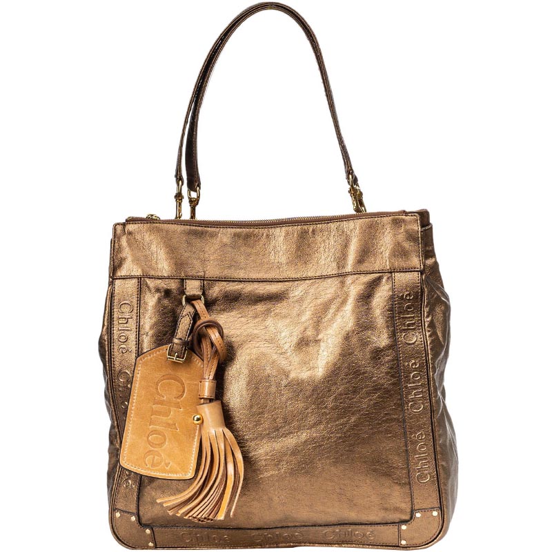 Chloe Brown Metallic Leather Eden Tote Bag