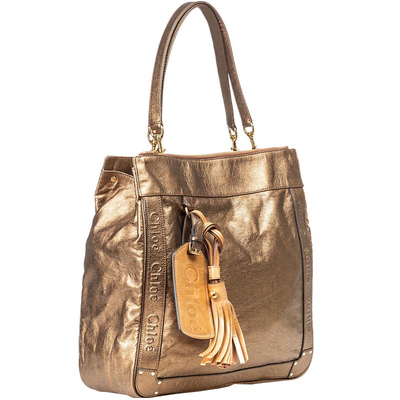 

Chloe Brown Metallic Leather Eden Tote Bag