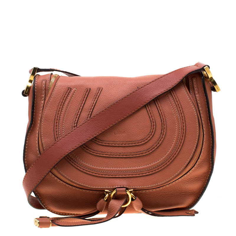 Pre Owned حقيبة كروس كلوي مارسي متوسطة جلد برتقالية محمرة