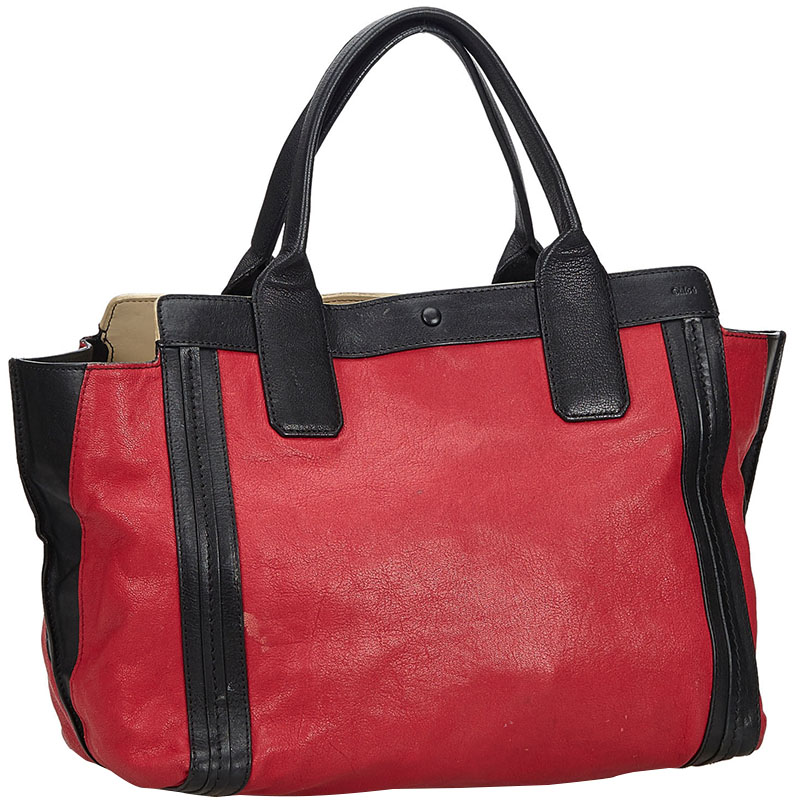 

Chloe Red and Black Leather Alison Tote Bag