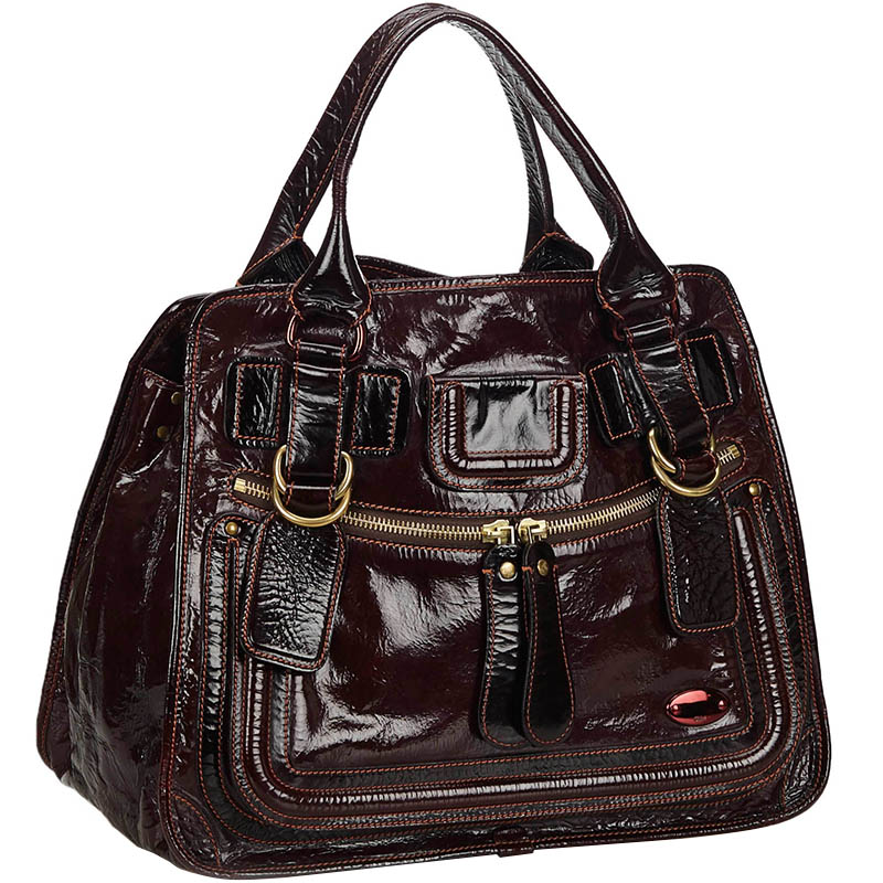 

Chloe Brown Patent Leather Bay Tote Bag, Red