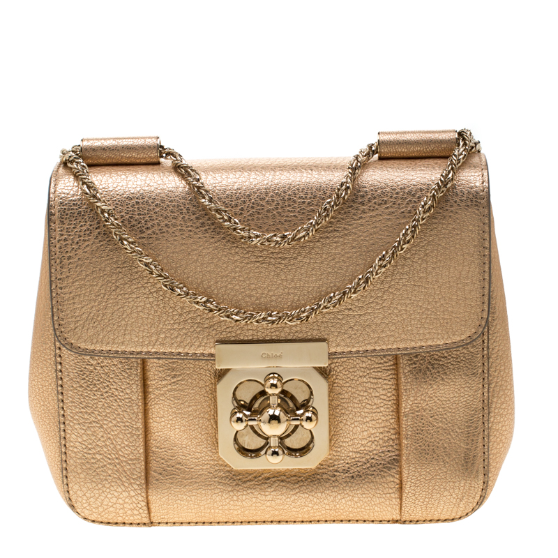 Pre Owned Chloe Metallic Peach Leather Small Elsie Shoulder Bag