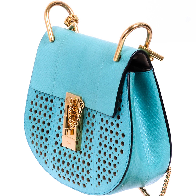 

Chloe Sea Blue Watersnake Embossed Perforated Leather Mini Drew Crossbody Bag