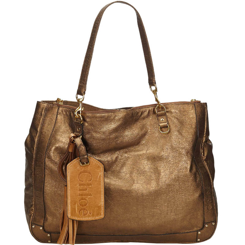 Pre-owned Chloé Brown Metallic Leather Eden Tote Bag