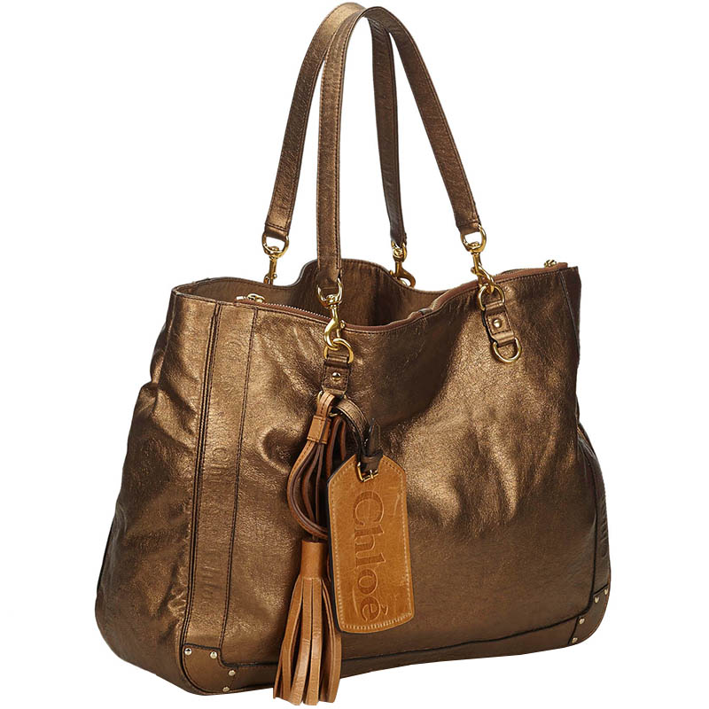 

Chloe Brown Metallic Leather Eden Tote Bag