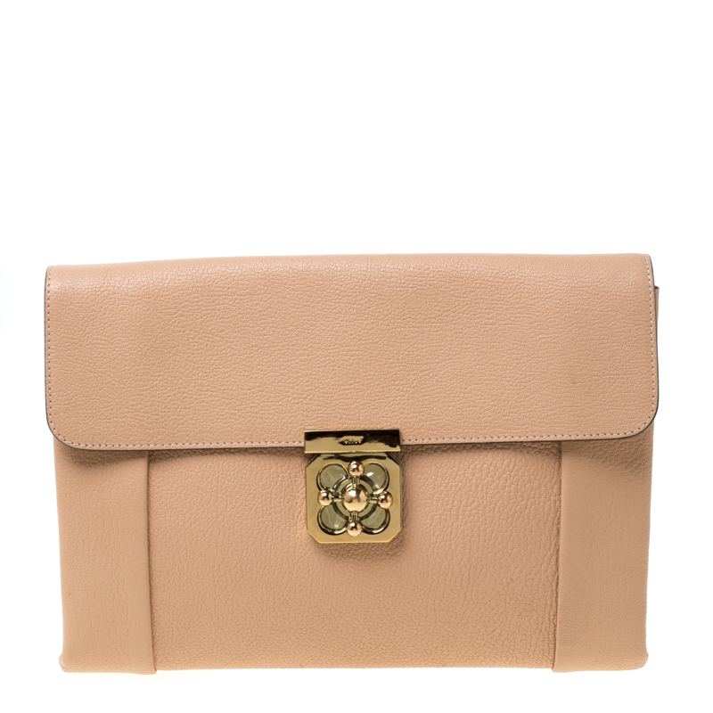 Pre Owned Chloe Beige Leather Elsie Clutch