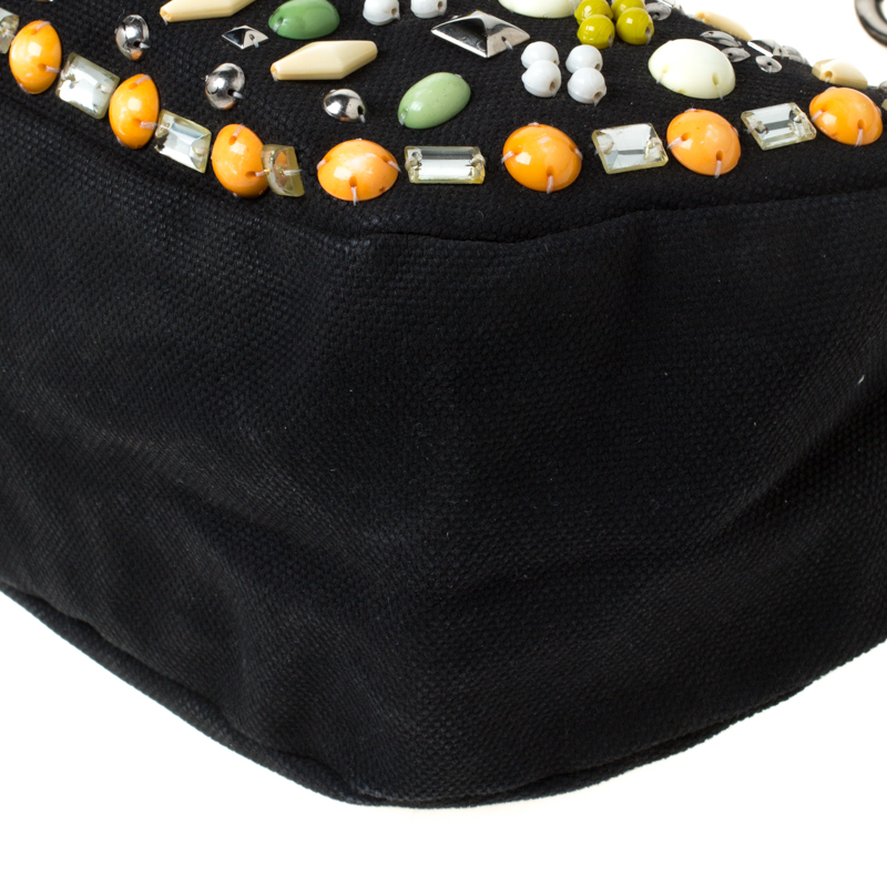Pre-owned Chloé Black Canvas And Leather Beads Embellished Hobo