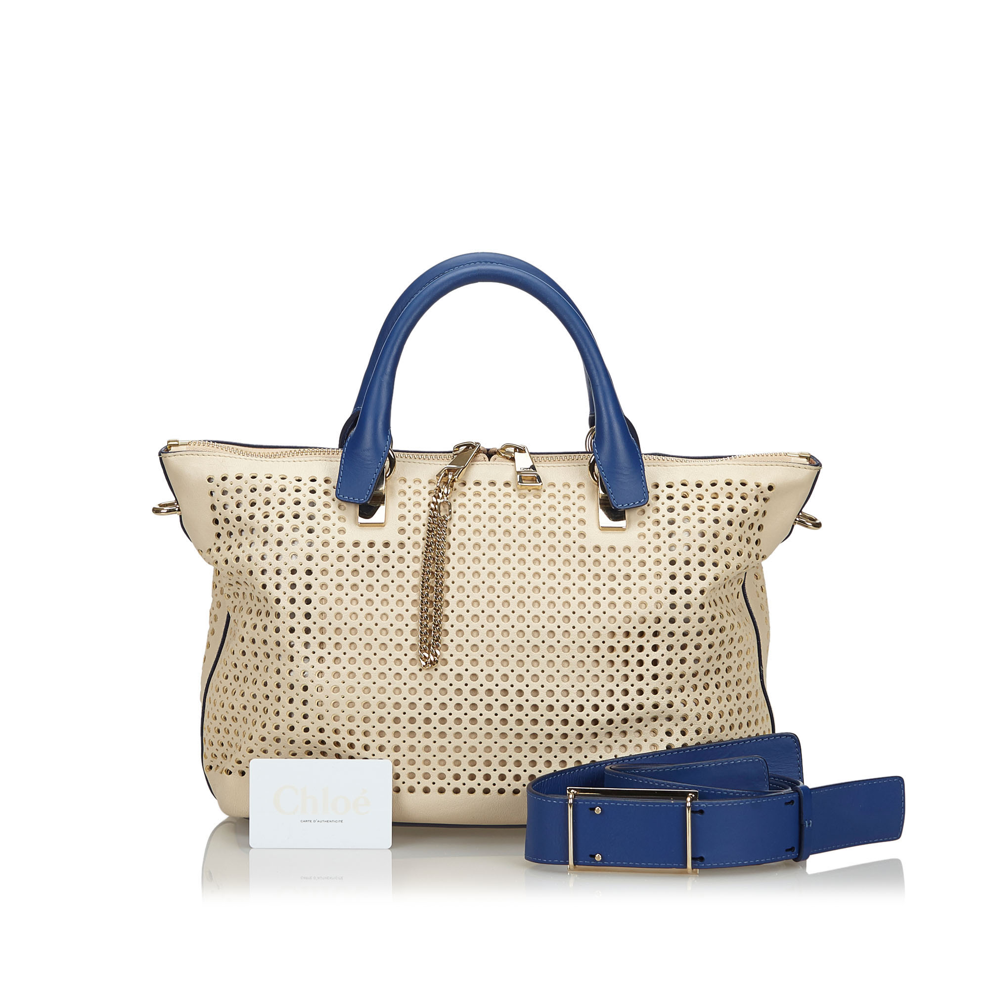 Chloe White Blue Perforated Leather Baylee Satchel Bag Tlc Chloe White Blue Perforated Leather