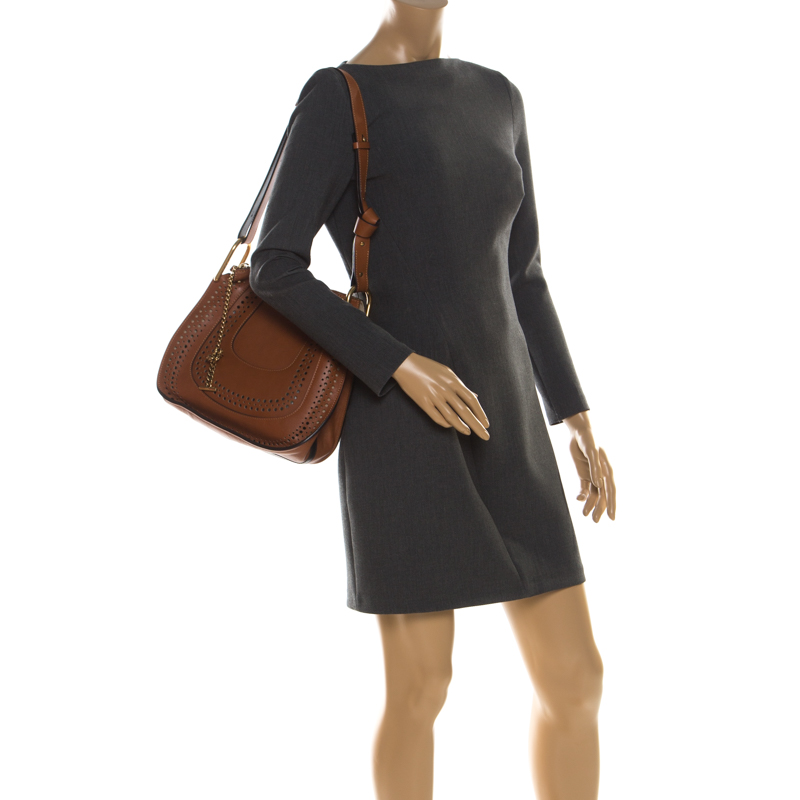 

Chloe Brown Perforated Leather Hayley Shoulder Bag