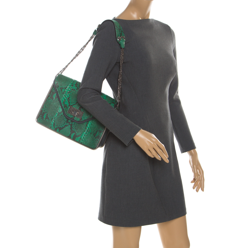 

Chloe Green/Dark Grey Python  Sally Flap Shoulder Bag