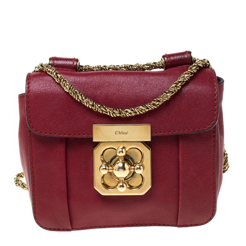 Pre Owned Chloe Red Leather Mini Elsie Crossbody Bag