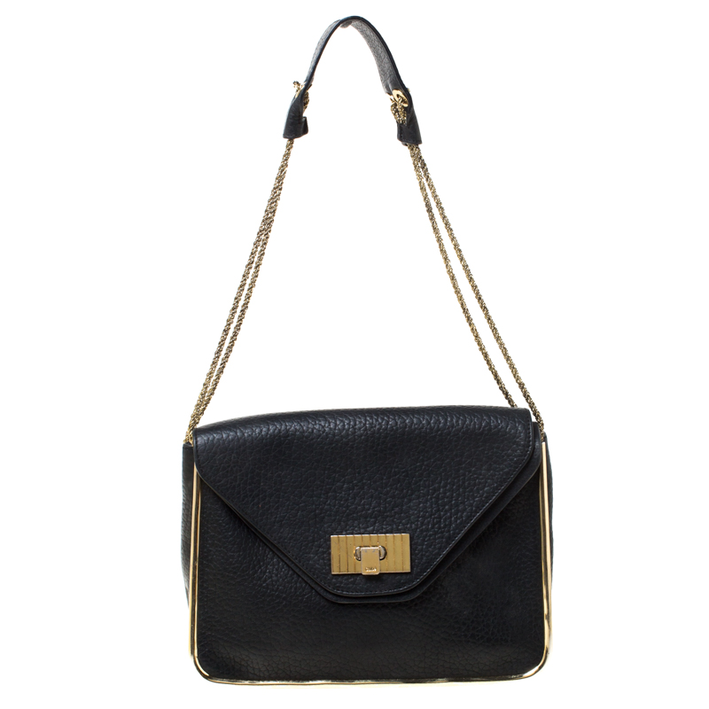 مملوكة مسبقًا Chloe Black Leather Medium Sally Shoulder Bag