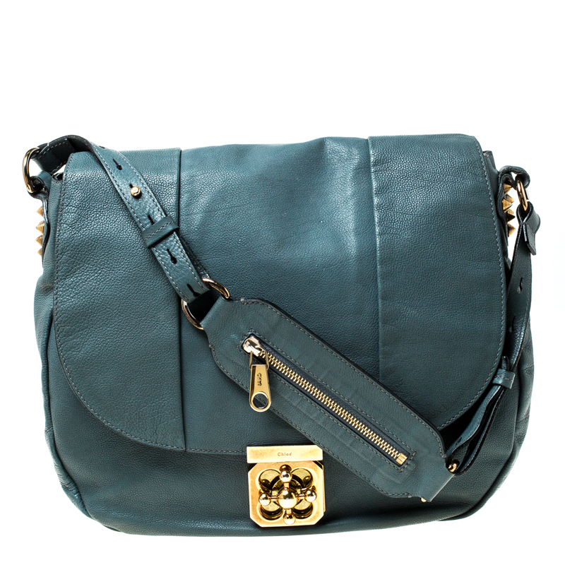 Pre Owned Chloe Ash Blue Leather Elsie Hobo