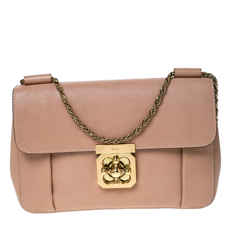 Pre Owned Chloe Beige Leather Medium Elsie Shoulder Bag