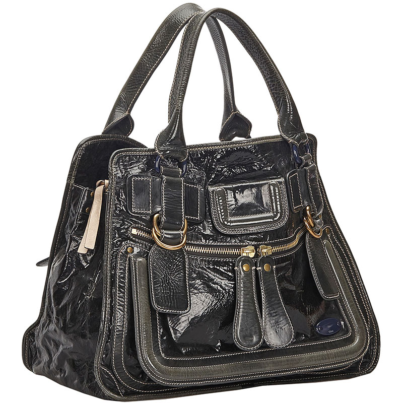 

Chloe Black Patent Leather Bay Top Handle Bag