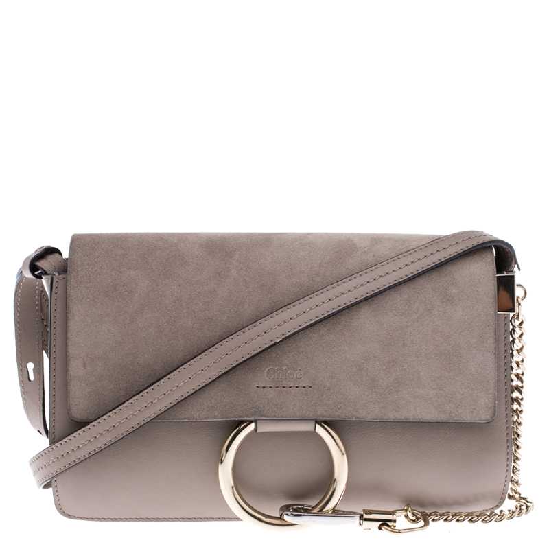 مملوكة مسبقًا Chloe Taupe Leather and Suede Small Faye Shoulder Bag