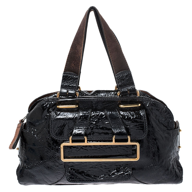Pre Owned  Chloé Black Patent Leather Metal Flap Pocket Satchel