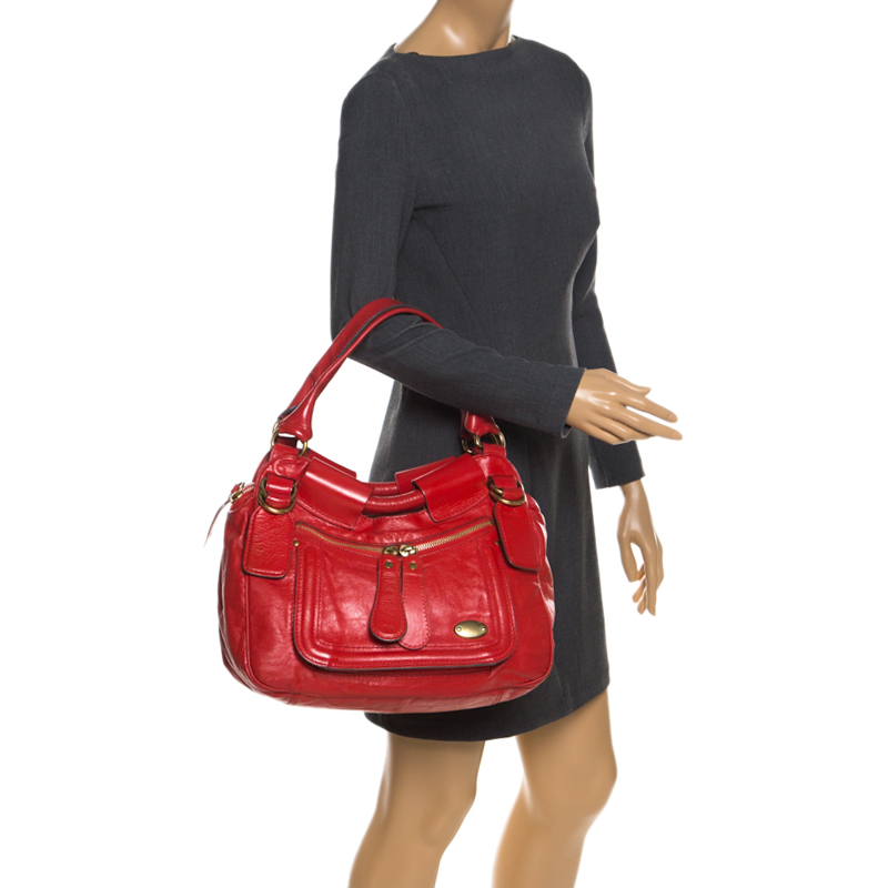

Chloe Red Leather Bay Satchel