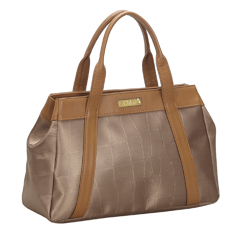 

Chloe Bronze Canvas Leather Shoulder Bag, Brown