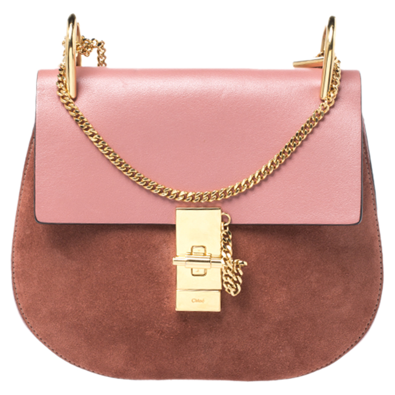 Pre-owned Chloé Pink Suede And Leather Drew Crossbody Bag