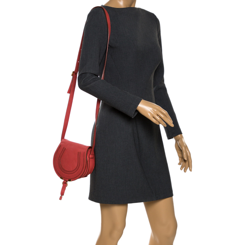 

Chloe Coral Leather Mini Marcie Crossbody Bag, Orange