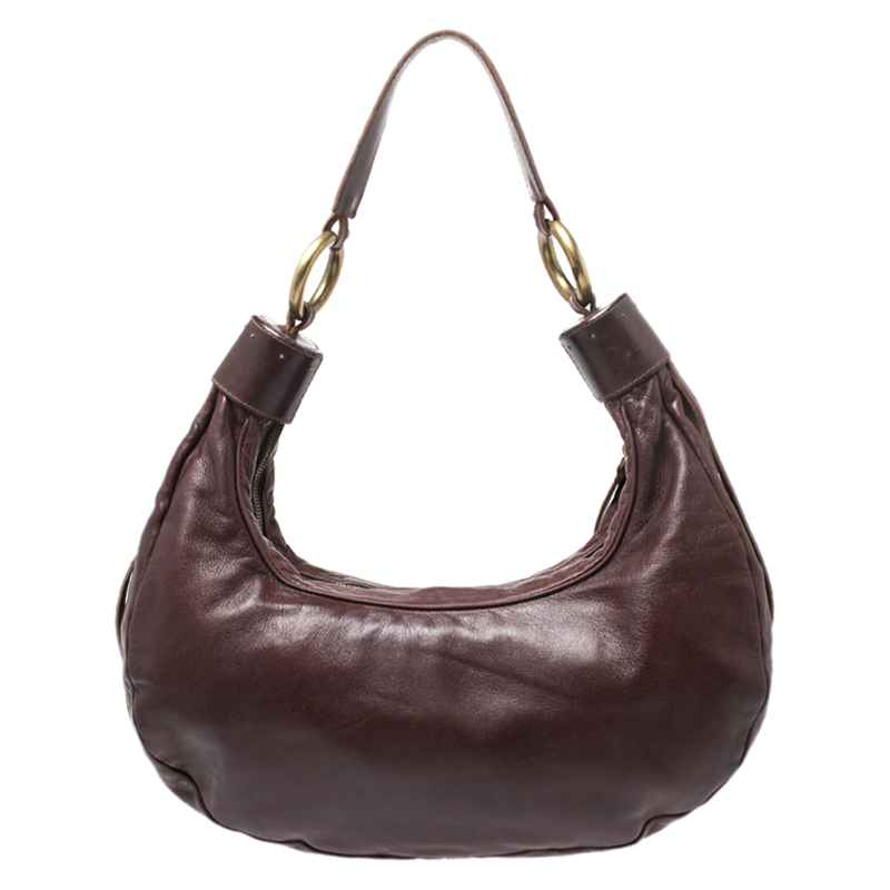 Pre-owned Chloé Dark Brown Leather Crescent Hobo