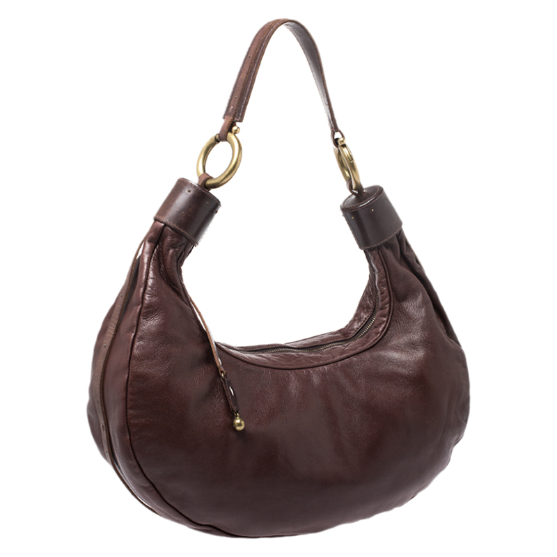Pre-owned Chloé Dark Brown Leather Crescent Hobo