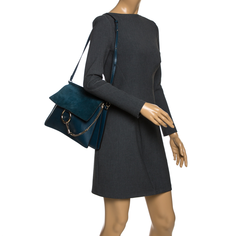 

Chloe Dark Blue Leather and Suede  Faye Shoulder Bag