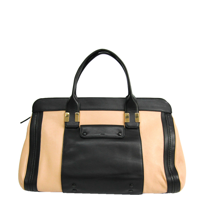 Pre Owned Chloe Ivory/Black Leather Alice Satchel