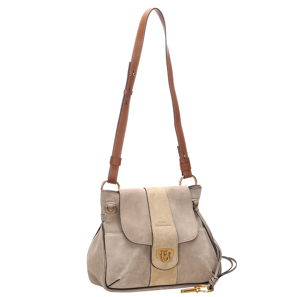 

Chloe Brown Suede Lexa Crossbody Bag, Beige