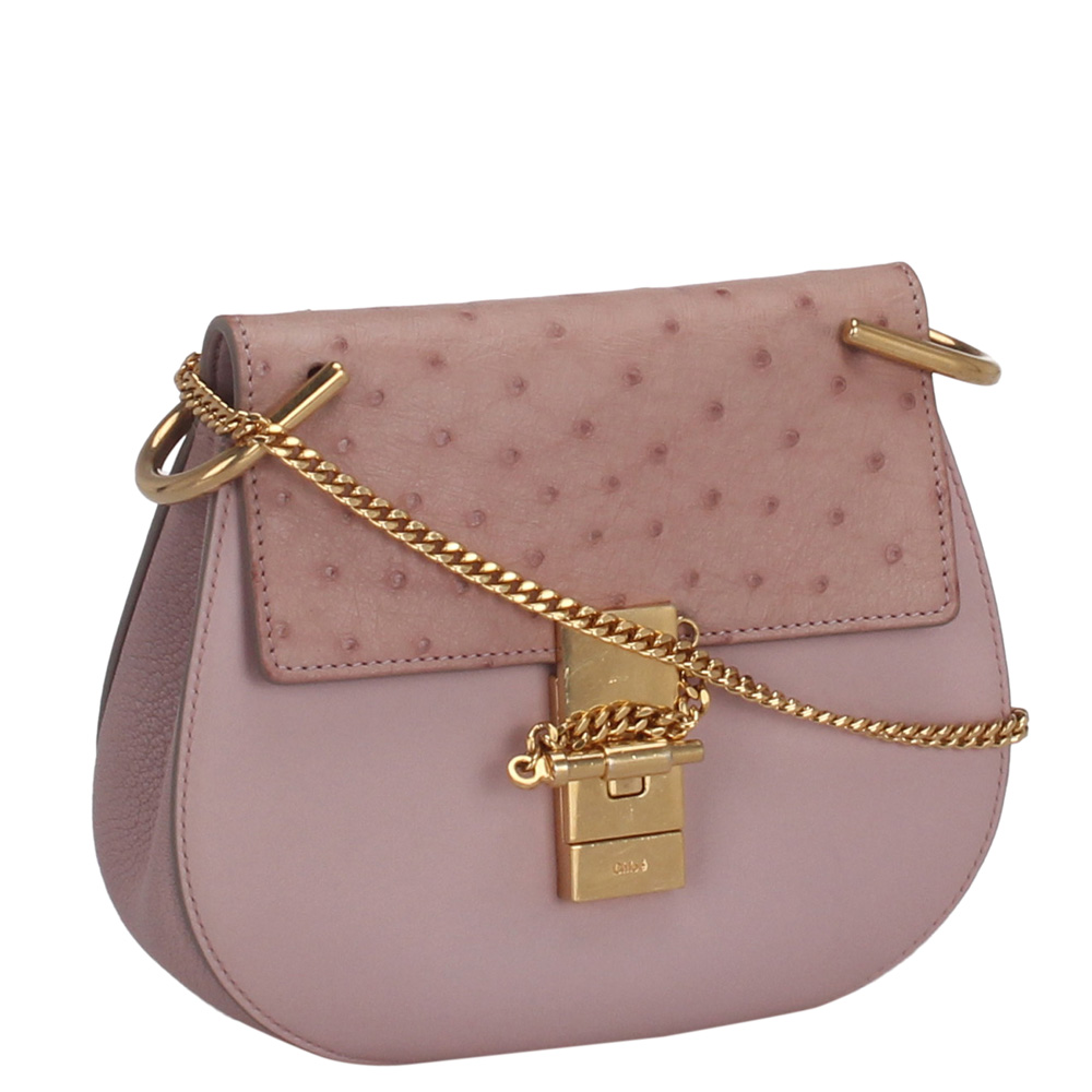 

Chloe Pink Ostrich Leather Drew Crossbody Bag