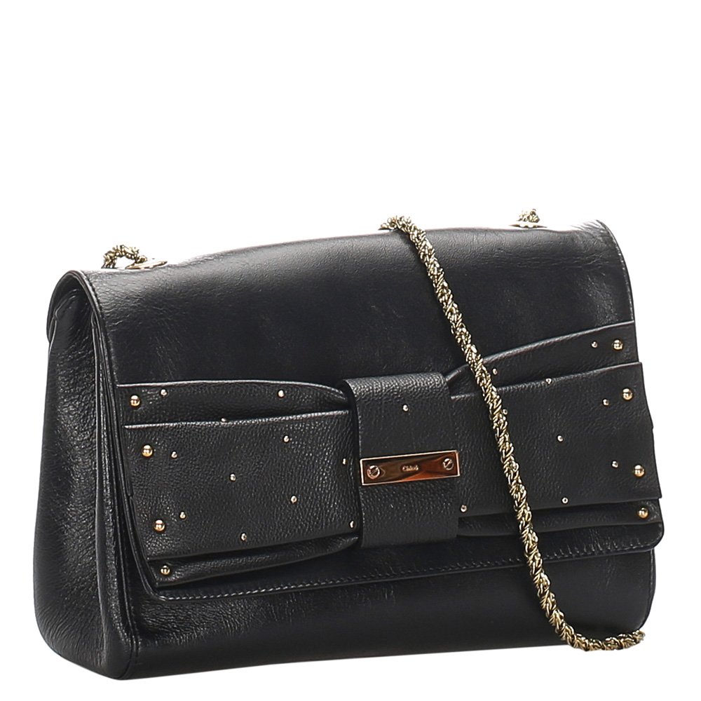 

Chloe Black June Bow Leather Shoulder Bag