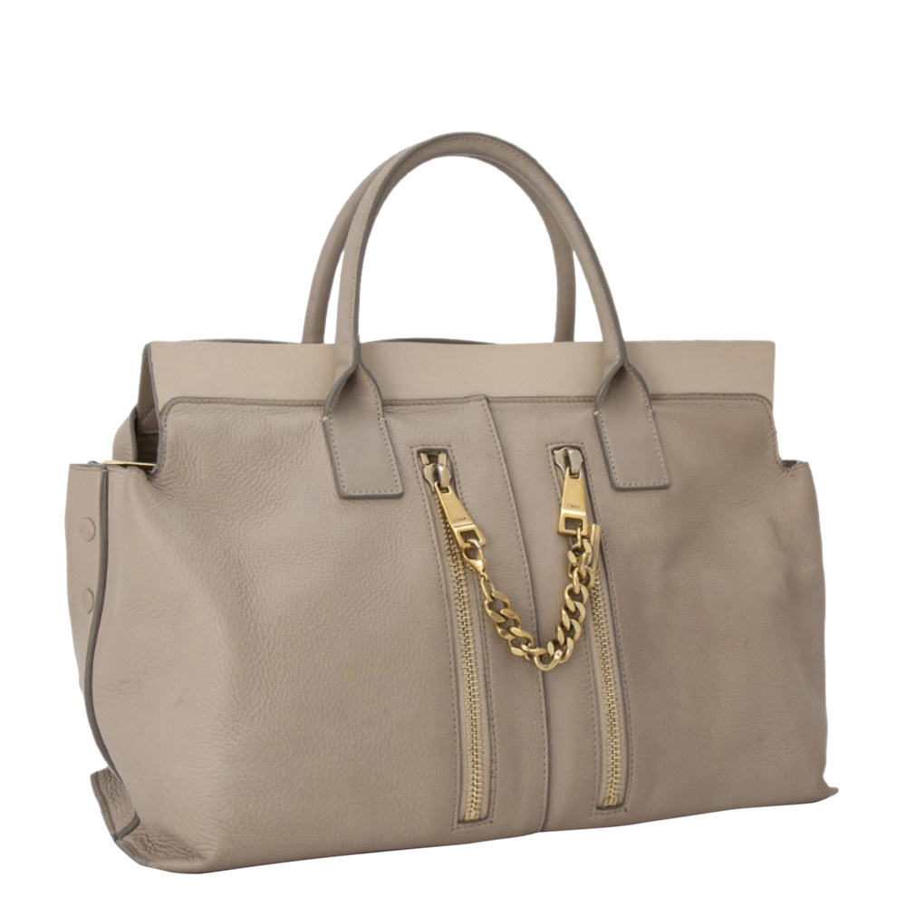 

Chloe Brown Calfskin Leather Medium Cate Satchel Bag, Beige