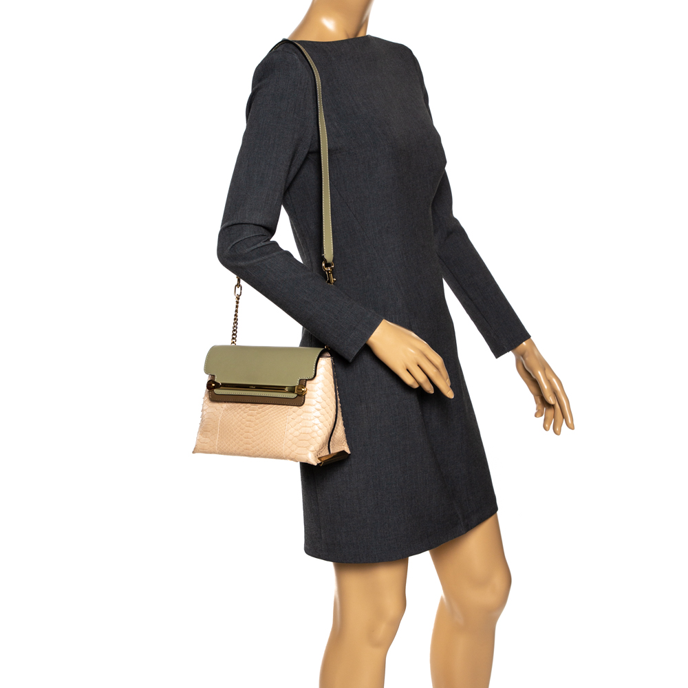 

Chloe Tri Color Leather and Python Small Clare Shoulder Bag, Multicolor