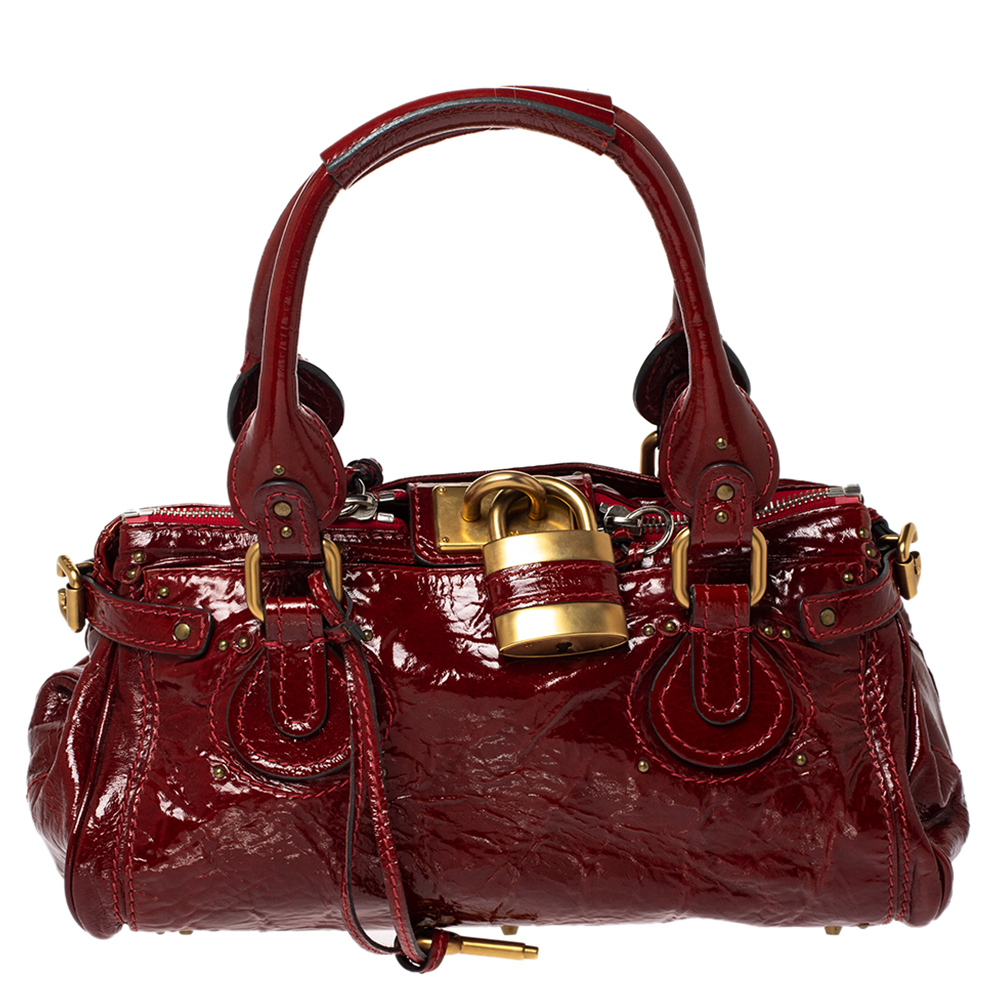 Pre Owned Chloe Wine Red Patent Leather Medium Paddington Satchel