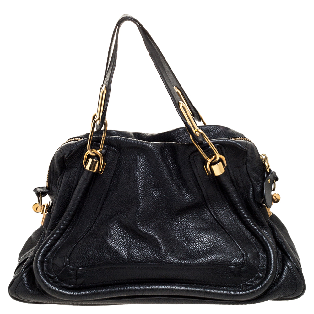 Chloe Black Leather Medium Paraty Shoulder Bag