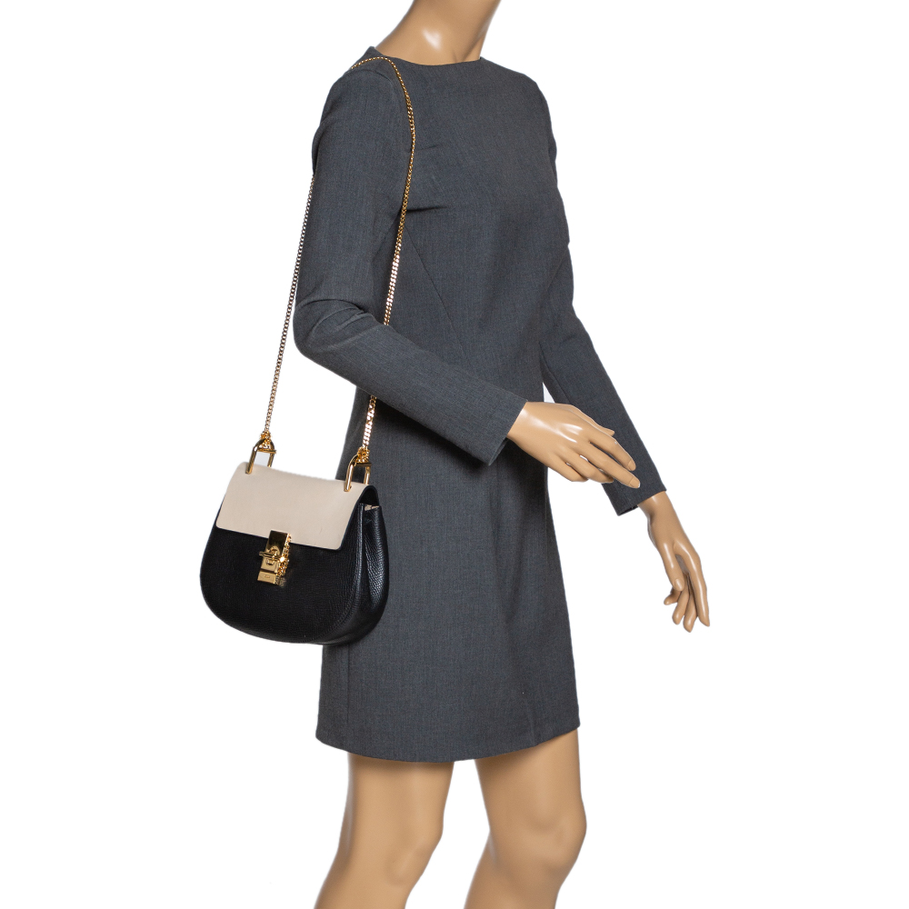 

Chloe Black/Beige Leather Medium Drew Shoulder Bag