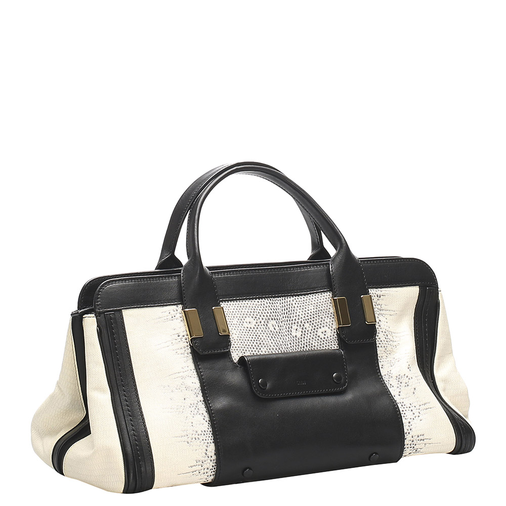 

Chloe White Leather Alice Bag, Black