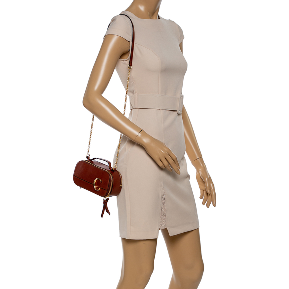 

Chloe Tan Leather Mini C Vanity Shoulder Bag