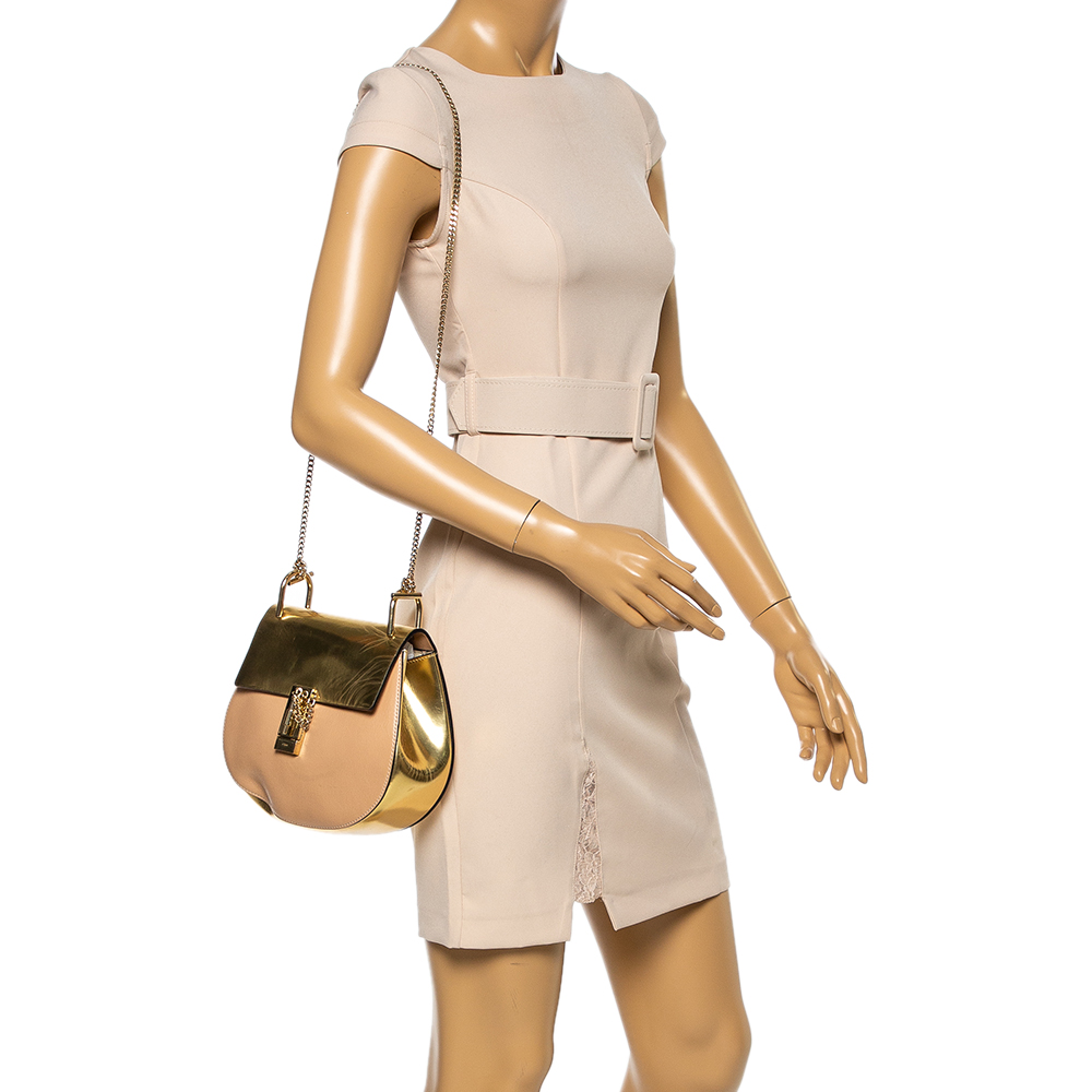 

Chloe Metallic Gold/Peach Patent Leather and Leather Medium Drew Shoulder Bag