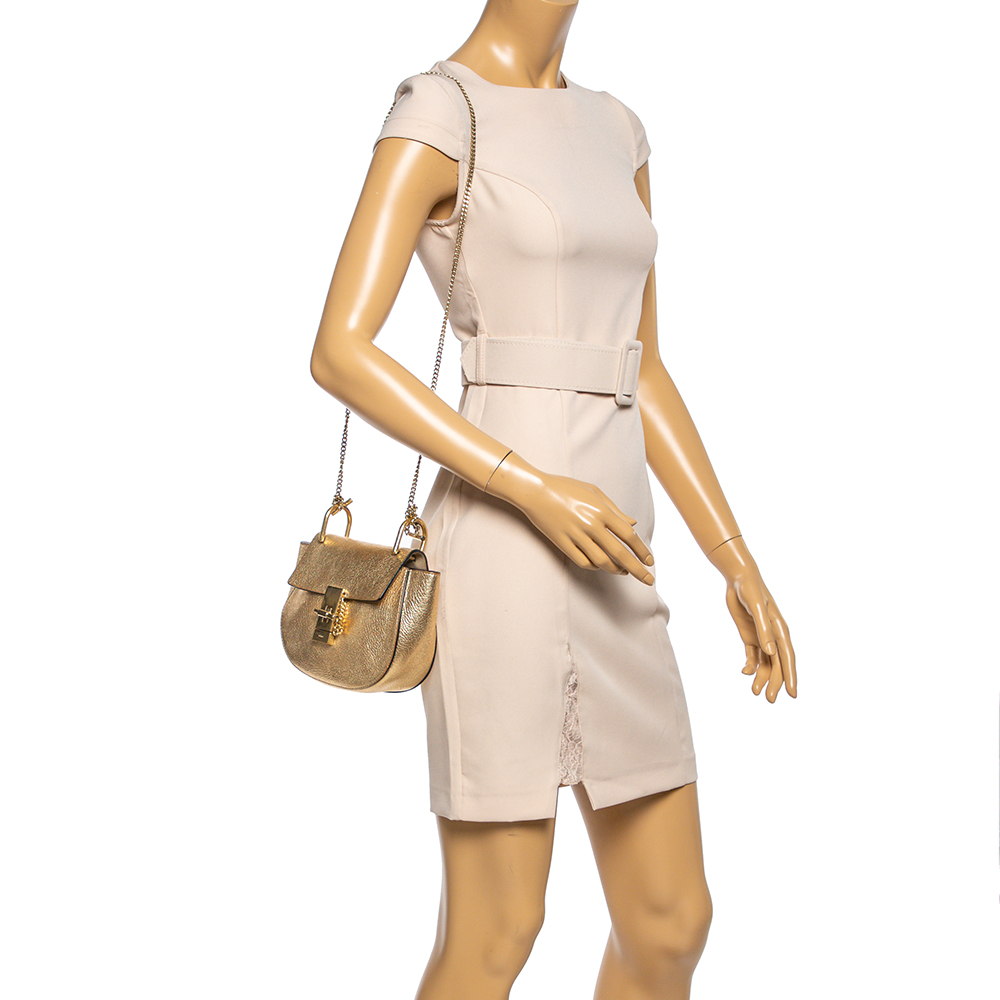 

Chloe Metallic Gold Leather Mini Drew Shoulder Bag