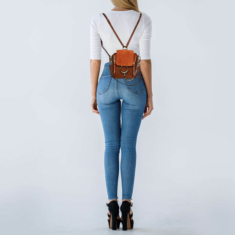 

Chloe Brown/Orange Leather and Suede Mini Faye Backpack