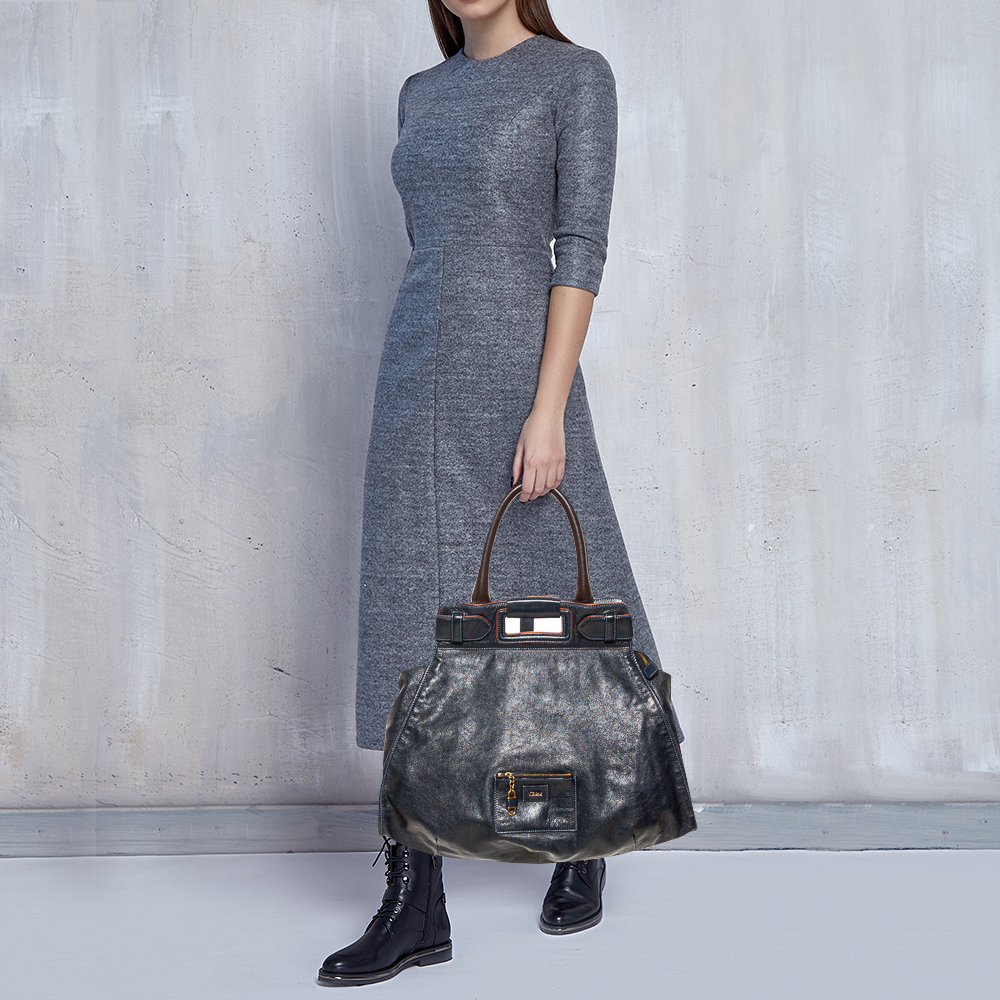 

Chloe Navy Blue Leather Cutout Tote