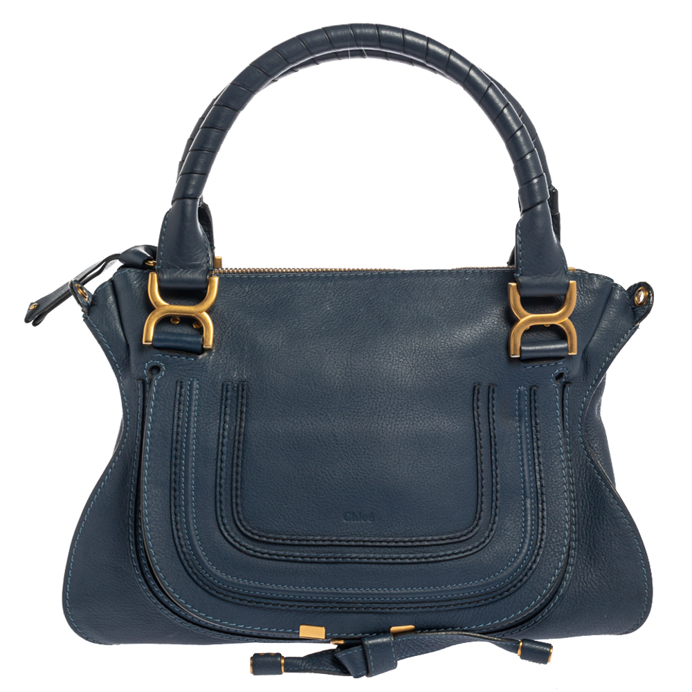 Chloe Blue Leather Medium Marcie Shoulder Bag