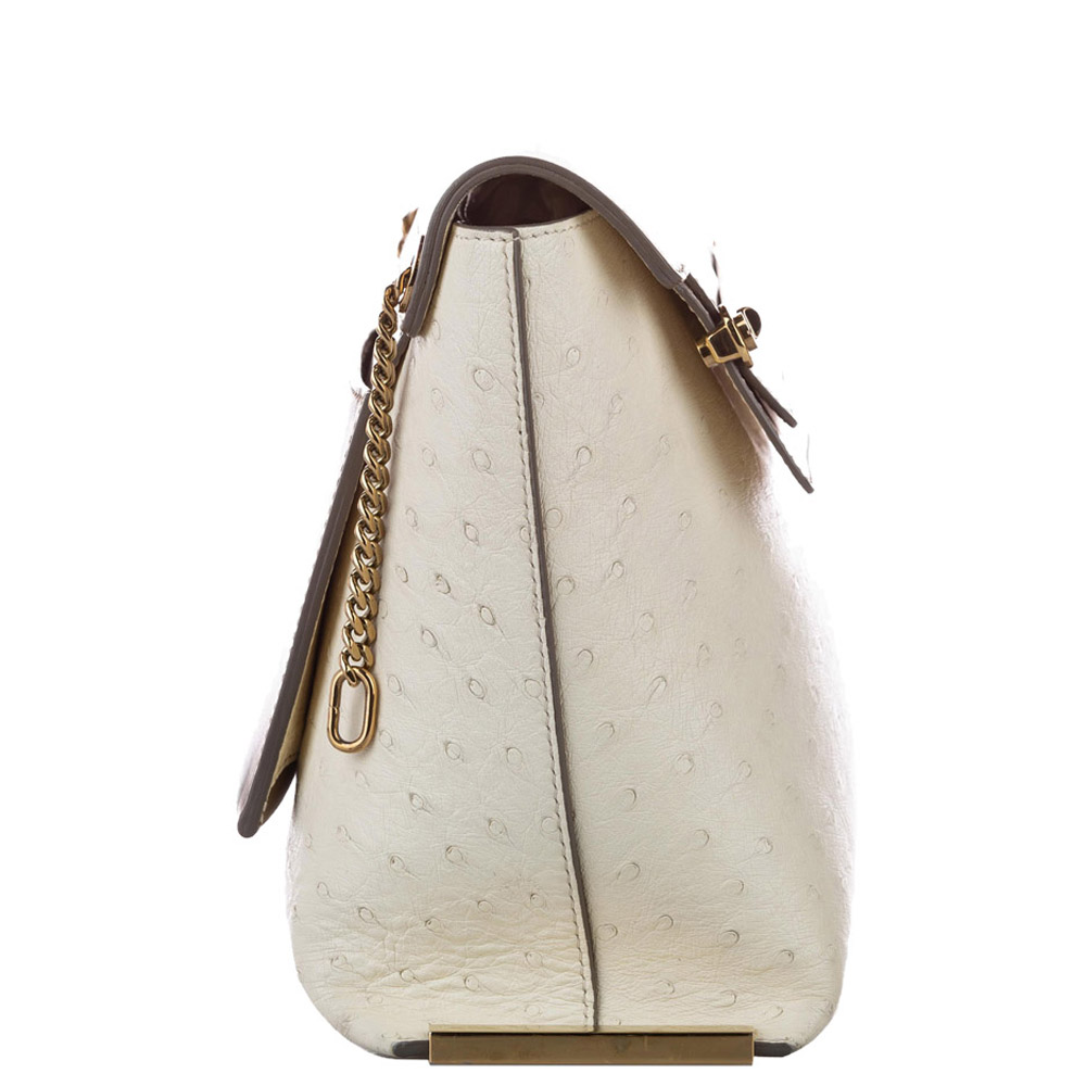 

Chloe White Clare Ostrich Leather Shoulder Bag