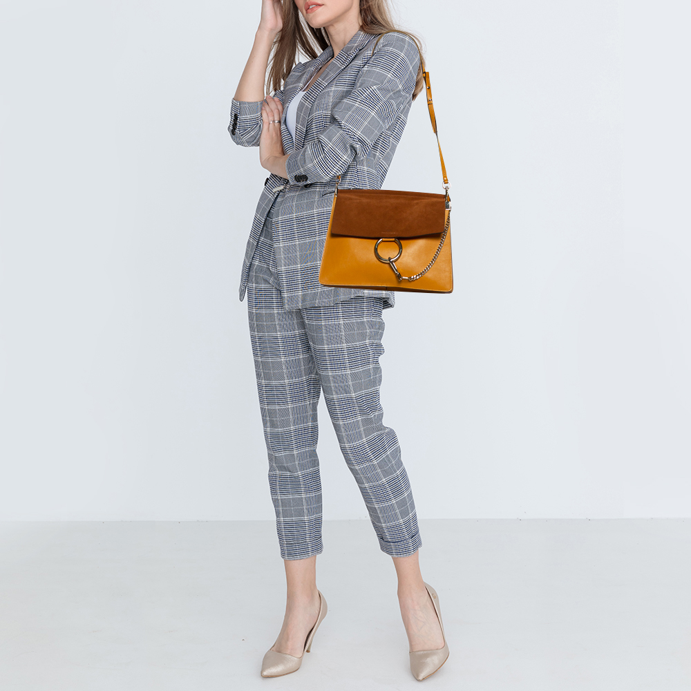 

Chloe Yellow/Brown Leather and Suede Medium Faye Shoulder Bag