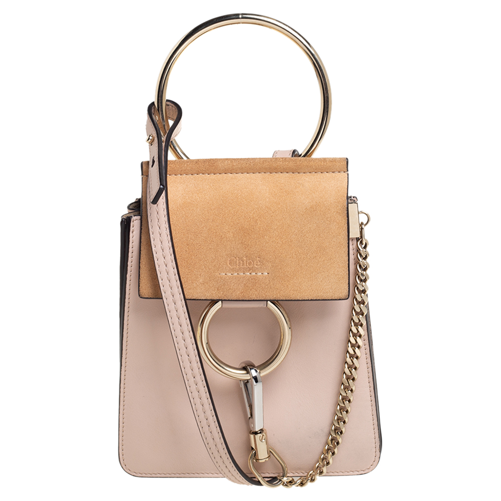 Pre-owned Chloé Chlo&eacute; Peach Leather And Suede Mini Faye Crossbody Bag In Orange